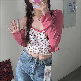 Cropped Floral Camisole Top / Cropped Cardigan
