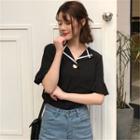 Short-sleeve Contrast-trim Buttoned Top
