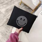 Smiley Face Print Canvas Crossbody Bag Black - One Size