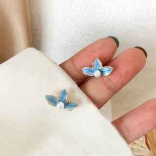 Flower Glaze Faux Pearl Alloy Earring