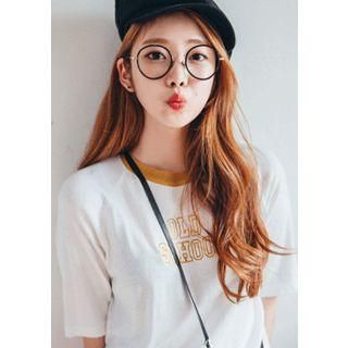 Contrast-neck Lettering Knit Top