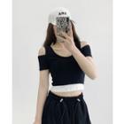 Short-sleeve Off-shoulder Mock Two-piece Top