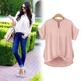 Notch-neck Short-sleeve Blouse