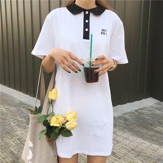 Lettering Embroidered Loose-fit Short-sleeve Dress