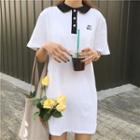 Lettering Embroidered Loose-fit Short-sleeve Dress