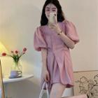 Short-sleeve V-neck Tunic Shirt / Wide Leg Shorts