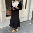 Lace Panel Button-up Long Coat Black - One Size