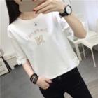Fringed Short-sleeve Smiley Face Embroidered T-shirt