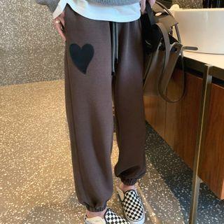 High Waist Heart Applique Sweatpants