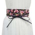 Floral Print Lace-up Faux Leather Wide Belt Black - One Size