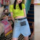 Short-sleeve Drawstring Printed T-shirt