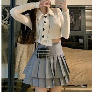 Asymmetrical Knit Top / Pleated Mini A-line Skirt