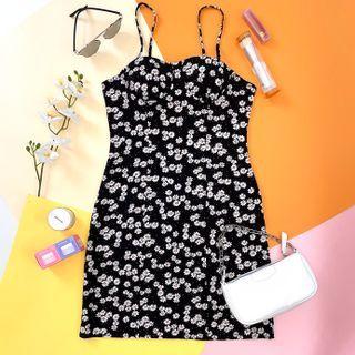 Floral Print Slim-fit Spaghetti-strap Mini Dress