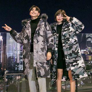 Couple Matching Camo Print Buttoned Long Coat