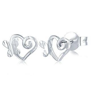 14k/585 White Gold Diamond Cut Heart And Butterfly Earrings