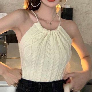 Halter-neck Cutout-back Knit Camisole Top