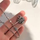 Heart Rose Pendant Necklace 1pc - Silver - One Size