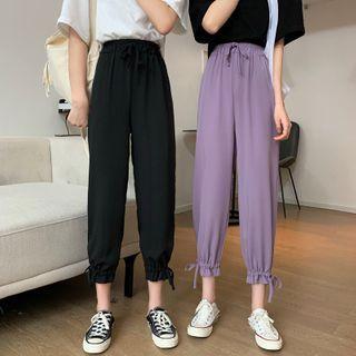 Drawstring Cuff High-waist Slim-fit Pants