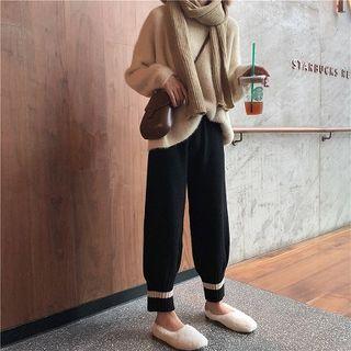 Color Block Harem Knit Pants Black - One Size