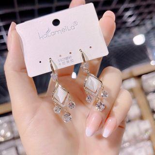 Cat Eye Stone Rhinestone Fringed Earring 1 Pair - Gold - One Size