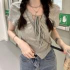 Short-sleeve Asymmetrical Knit Top Gray - One Size