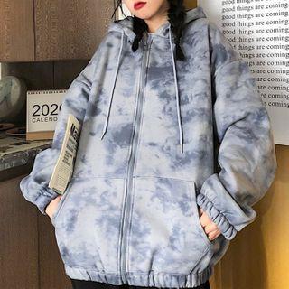 Tie Dye Loose-fit Long-sleeve Zip-up Hoodie