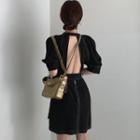 Cut-out Contrast Stitching Elbow-sleeve A-line Dress