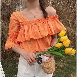Ruffle Off-shoulder Short-sleeve Top