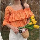 Ruffle Off-shoulder Short-sleeve Top