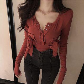 Long-sleeve Tie Accent Top