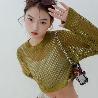 Long Sleeve Eyelet Crop Top