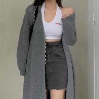 Lettering Tank Top / Long Cardigan / Denim Skirt