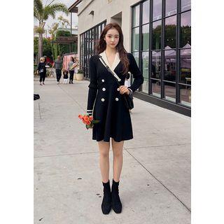 Contrast-lapel Mini Knit Dress