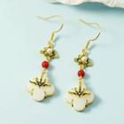 Flower Faux Pearl Gemstone Dangle Earring 1 Pair - Hook Earring - Four-leaf Flower - Gold - One Size