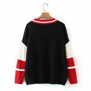 Color Block V-neck Sweater Black - One Size