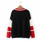 Color Block V-neck Sweater Black - One Size