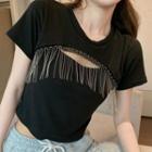 Short-sleeve Fringe Cutout T-shirt