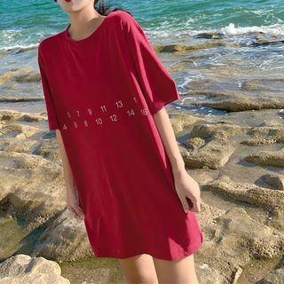 Elbow-sleeve Oversize Number T-shirt