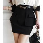 Chain-accent Flap Mini Pencil Skirt