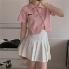Short-sleeve Button-up Polo Shirt / Pleated Skirt
