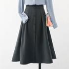 High-waist Plain Pleated Button-up A-line Skirt