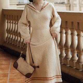 Sailor Collar Midi Knit Dress