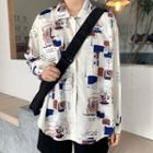 Long-sleeve Print Chiffon Shirt As Shown In Figure - One Size