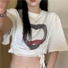 Tie-accent Loose-fit Printed Crop T-shirt