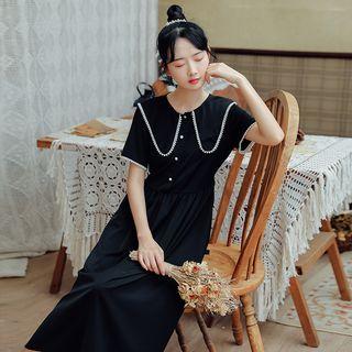 Faux Pearl Accent Peter Pan Collar Short-sleeve Dress