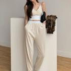 Set: Sleeveless Top / High-waist Wide-leg Pants