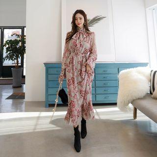 Tie-front Floral Print Maxi Dress One Size