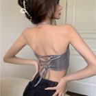 Halter Asymmetrical Cropped Camisole Top Silver - One Size