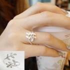 925 Sterling Silver Leaf Open Ring Adjustable - 925 Sterling Silver - White Gold - One Size