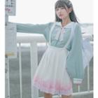 Long-sleeve Bow Accent Blouse / Suspender Mini Pleated Skirt